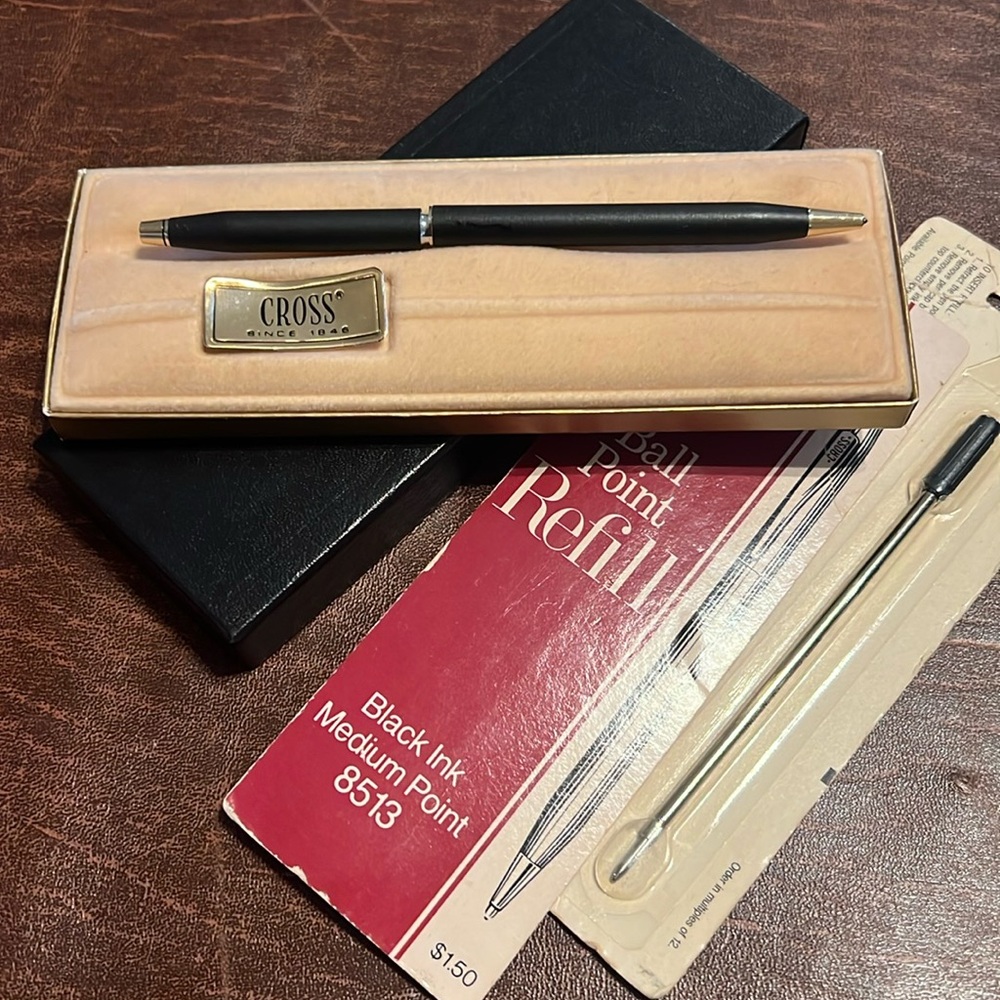 Vintage cross pin in original box with instructions and two ball point refills